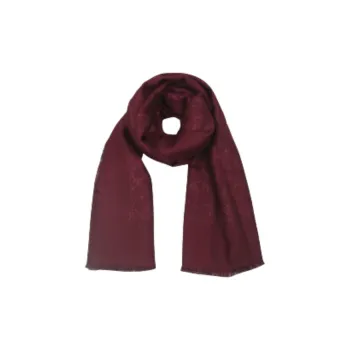 COACH Sheep Wool, Viscose, Polyester, Metal Coated Fiber Knit Scarves Unisex Burgundy