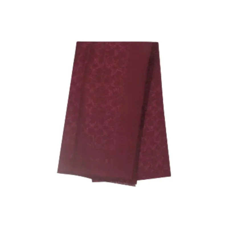 COACH Sheep Wool, Viscose, Polyester, Metal Coated Fiber Knit Scarves Unisex Burgundy-1