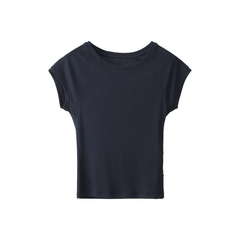 Fstudio Korean Style Solid Color Crew Neck Top Knitted Fabric Short Sleeved T Shirts Women's-4