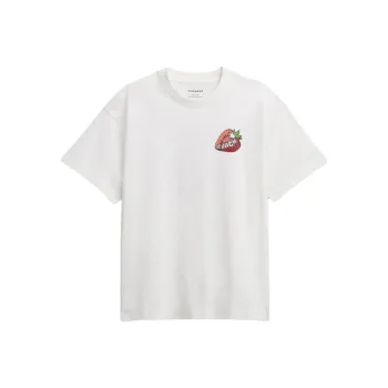 COACH Strawberry Print Crew Neck Pullover Short Sleeved T Shirt Women's White