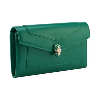 BVLGARI Serpenti Forever Series Calfskin Wallet Women's Green
