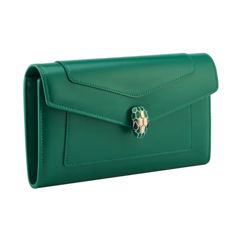 BVLGARI Serpenti Forever Series Calfskin Wallet Women's Green-0