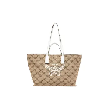 MCM Himmel Raffia Textile Jacquard Tote Bag, Shopping Bag, Shoulder Bag, Handbag Medium Size Women's Natural Beige