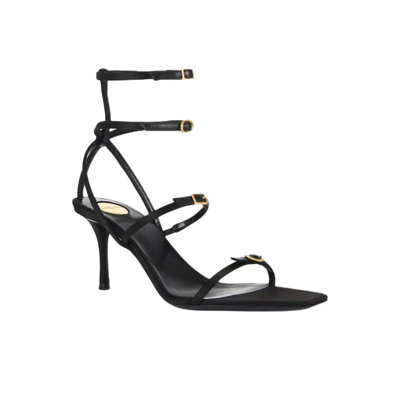 SAINT LAURENT Lydia One Strap Sandals 7.5cm Women's Black-2