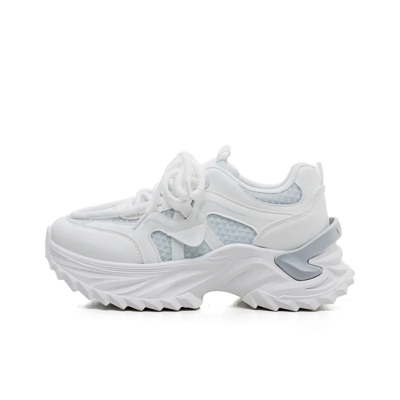 Warrior Breathable Lightweight Height Increasing Low Top Chunky Sneakers Women's White Light Gray Blue-0
