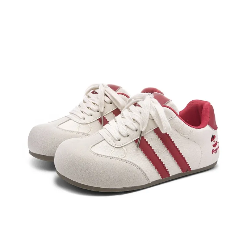 Ordifen Low Top Skateboard Shoes Women's Beige Red-1
