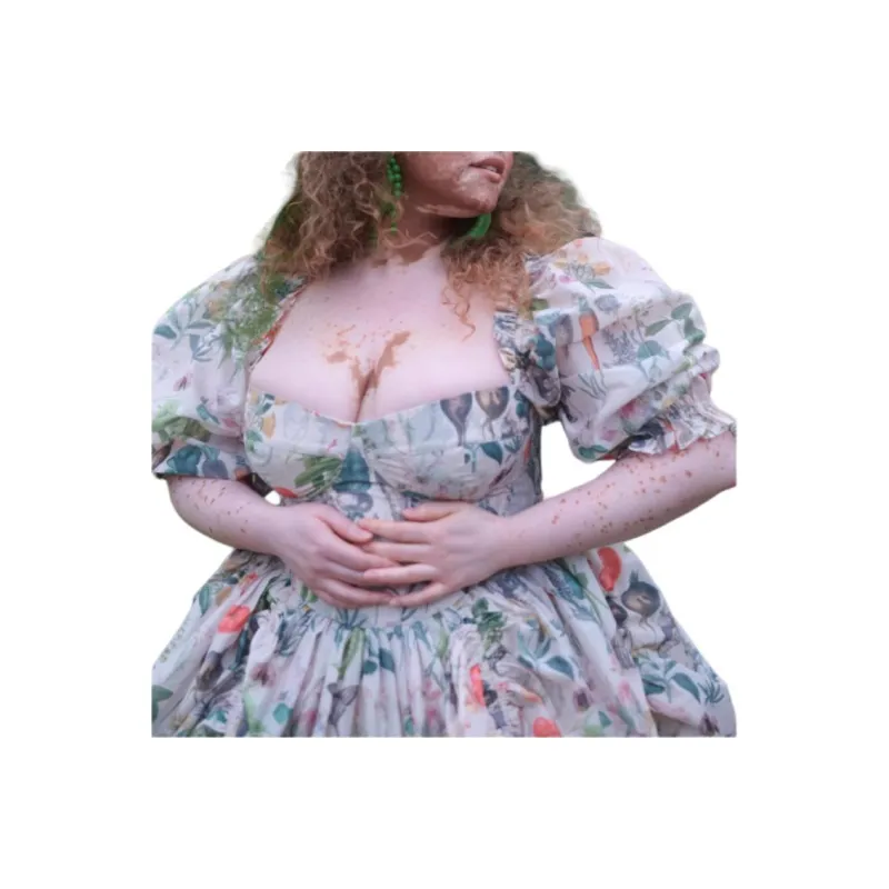 Selkie Collection SS25 Short Sleeved Dress Women's Apricot With Gathered Heroes Print-3