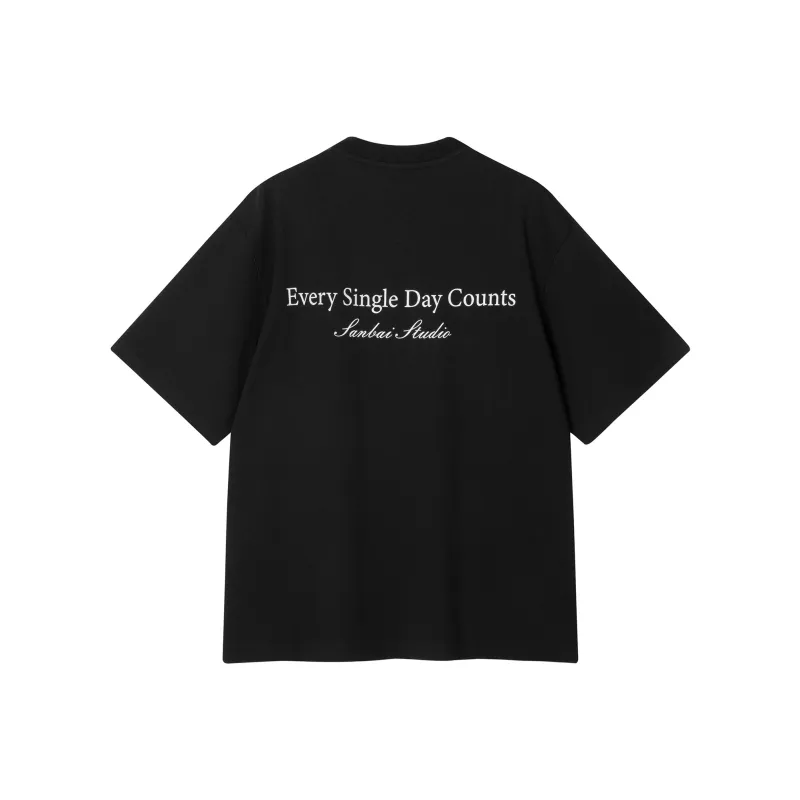 SANBAI STUDIO American Black T Shirt For Men Summer Loose Fit Short Sleeved Unisex-1