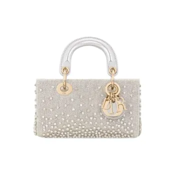 DIOR Lady D-JOY Satin Handbag Shoulder Bag Crossbody Bag Extra Mini Women's Silver