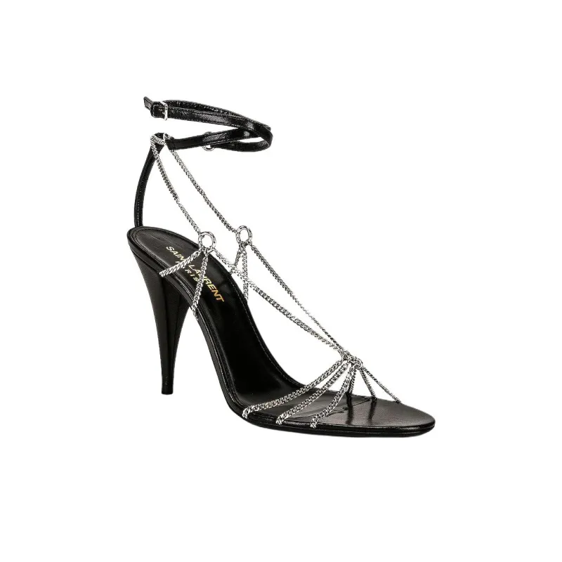 SAINT LAURENT Cristal One Strap Sandals 10cm Women's Black-2