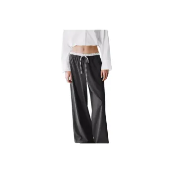 URBAN REVIVO Casual Pants Women's Black Gray Stripes