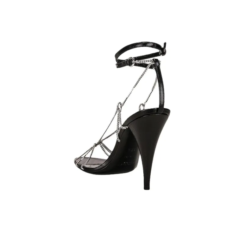 SAINT LAURENT Cristal One Strap Sandals 10cm Women's Black-3