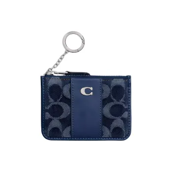 COACH Essential Denim With Calfskin Card Holder Mini Women's Dark Blue