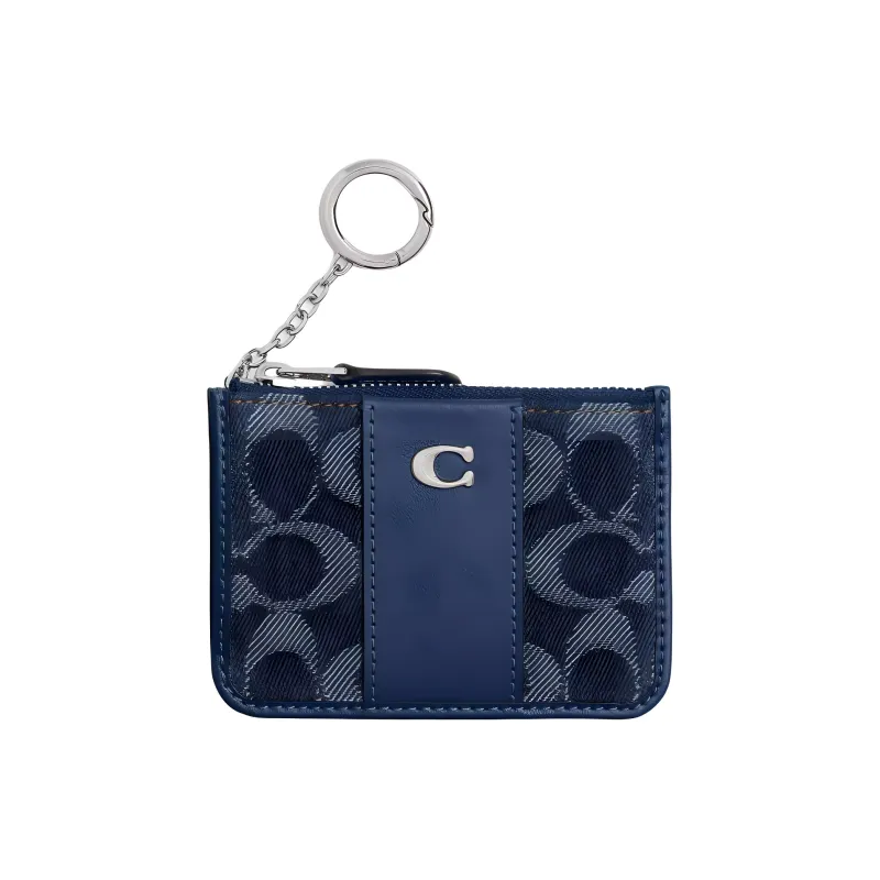 COACH Essential Denim With Calfskin Card Holder Mini Women's Dark Blue-0