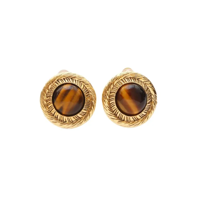 CHANEL Glass, Gold Plated Clip On Earrings Unisex Gold-0