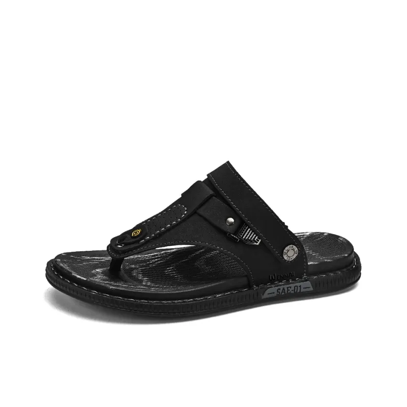 Wen Nai Rubber Sole Flip Flops Men's Black-1