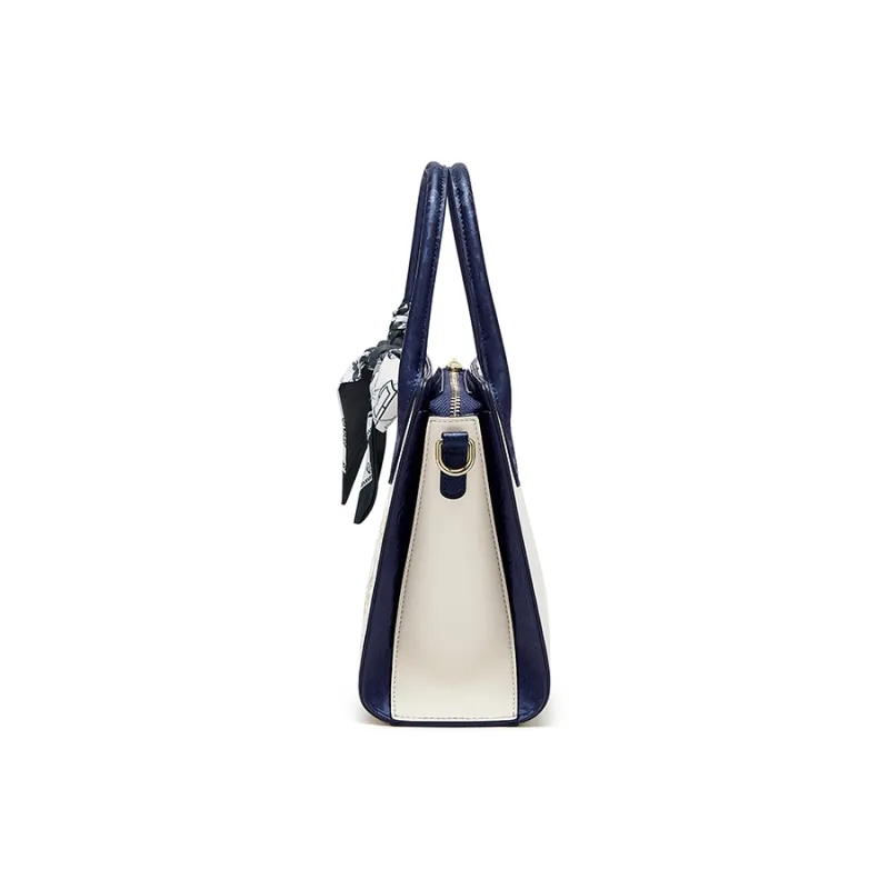 CNOLES Cow Leather One Shoulder Handbag Women's Beige White & Blue-5