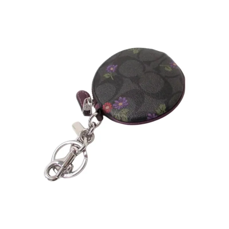 COACH Canvas With Leather Coin Purse Mini Women's Graphite With Dark Berry-4