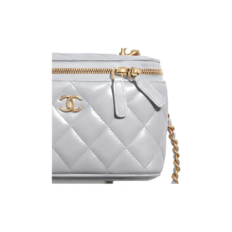 CHANEL Sheepskin Toiletry Bag, Cell Phone Pouch, Shoulder Bag, Crossbody Bag Women's Gray-2
