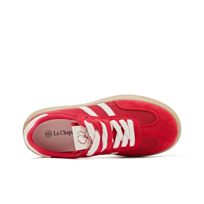 La Chapelle Anti Slip Wear Resistant Low Top Skateboard Shoes Women's Red-5
