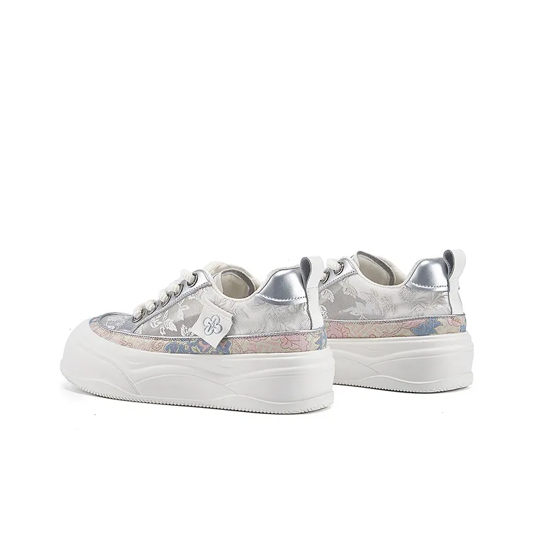 DAPHNE Anti Slip Wear Resistant Low Top Skateboard Shoes Women's Silver-3