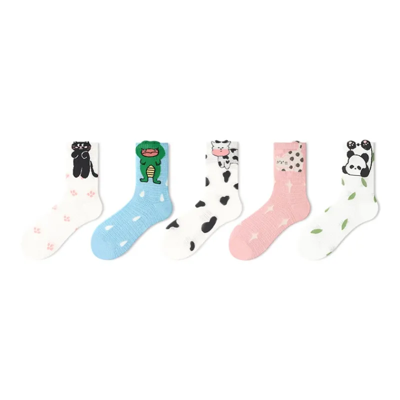 Primeet Mid Calf Socks Women's 5 Pack Cat And Dog Paradise-12