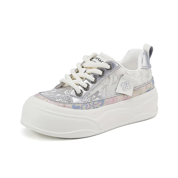 DAPHNE Anti Slip Wear Resistant Low Top Skateboard Shoes Women's Silver-1
