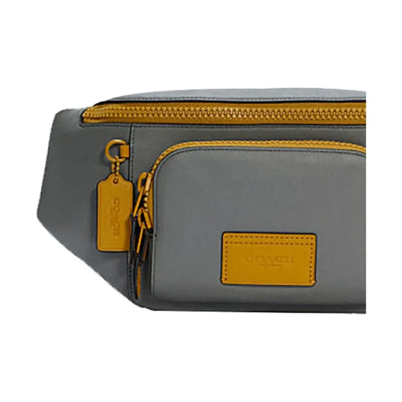 COACH Track Smooth Cow Leather Crossbody Fanny Pack Tubas Men's Gray & Yellow-4