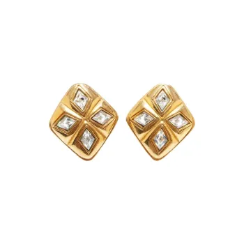 CHANEL 20th Century Gold Plated Diamond Crystal Clip On Earrings Costume Earrings