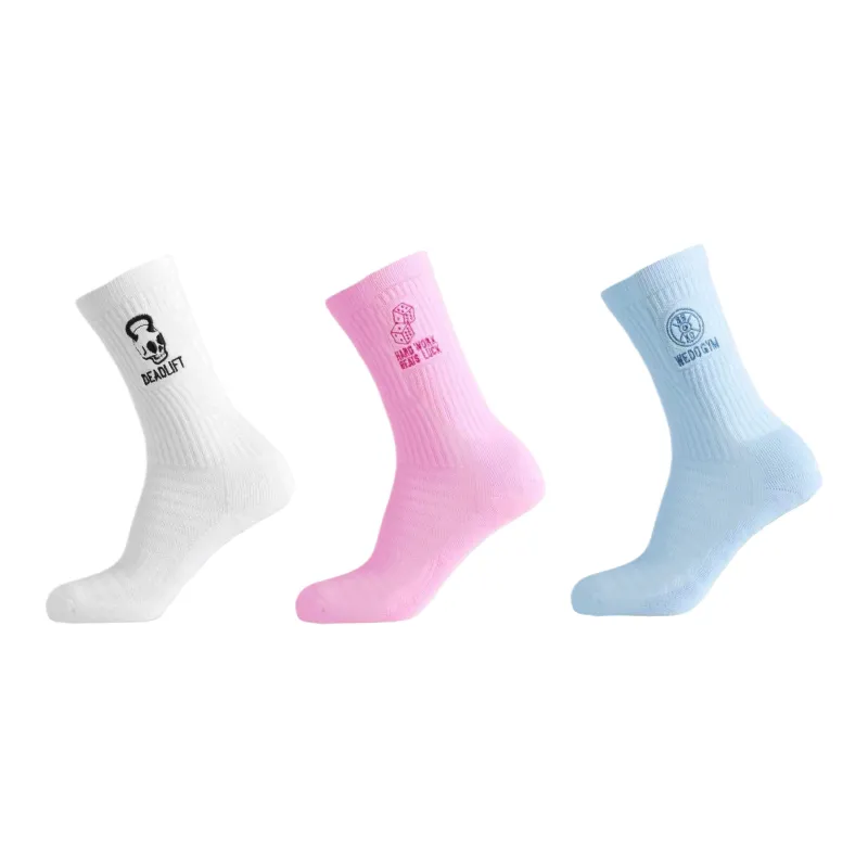 GYMSHARK Mid Calf Socks Unisex 3 Pack White Blue Pink-0