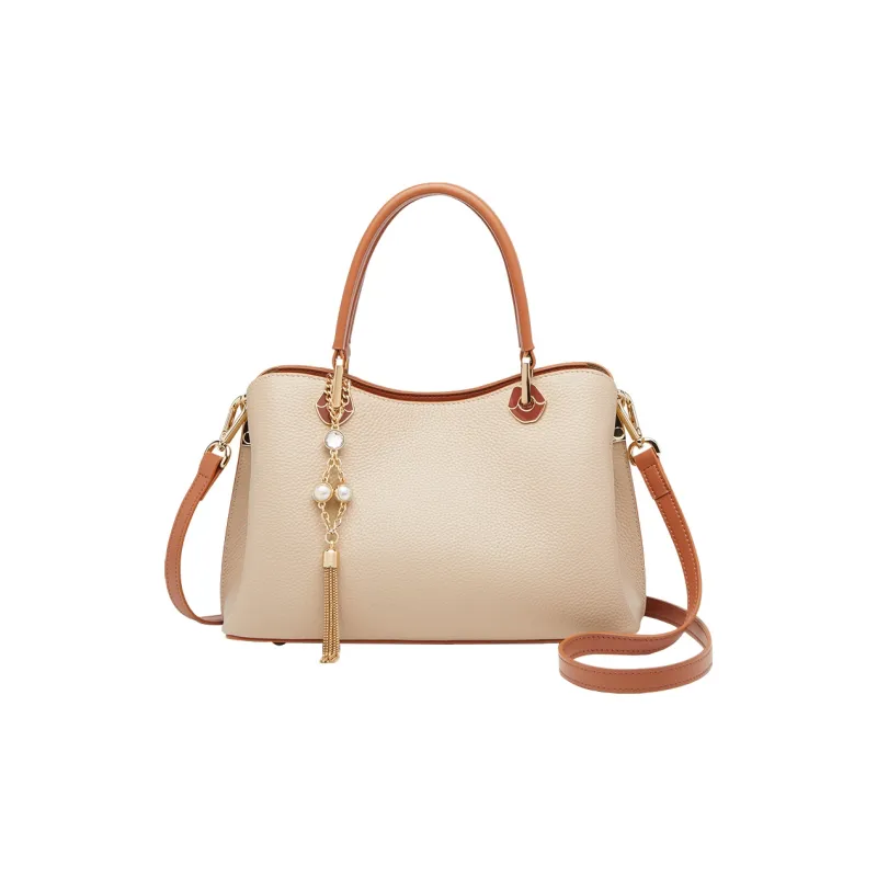 ZOOLER Top Grain Cow Leather Tote Handbag Women's Milk Tea-1