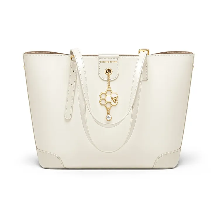 CNOLES Synthetic Leather Large Capacity Tote Bag Shoulder Bag Regular Women's White Honey-0