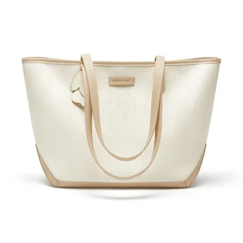 CNOLES Synthetic Leather Handbag Shoulder Bag Large Size Women's Nestlé Coffee White