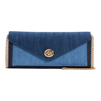 COACH Envelope Denim With Leather Envelope Bag, Wallet, Shoulder Bag, Crossbody Bag Trumpets Women's Denim Multicolor