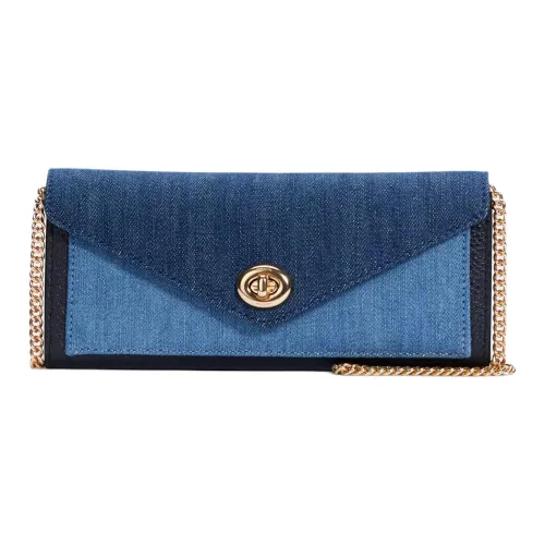 COACH Envelope Denim With Leather Envelope Bag, Wallet, Shoulder Bag, Crossbody Bag Trumpets Women's Denim Multicolor