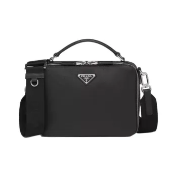 PRADA Brique Blended Material Messenger Bag, Shoulder Bag Trumpets Men's Black