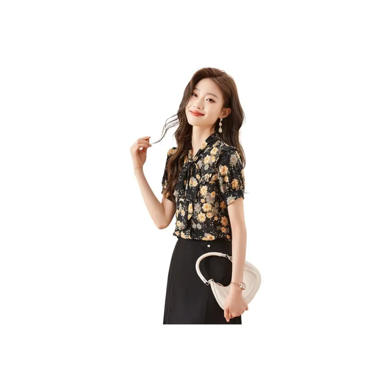 La Chapelle Shirts Women's Black Floral-0