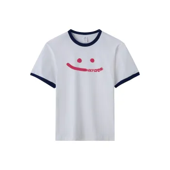 FAIRWHALE T Shirts Women's White & Navy Blue