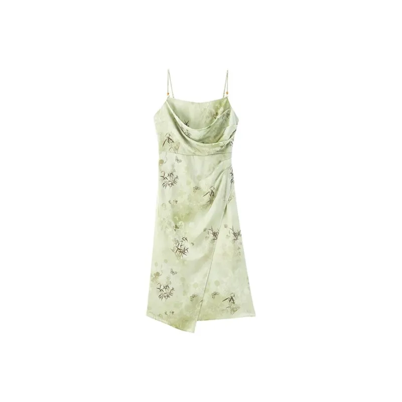 PEACEBIRD Slip Dresses Women's Green Pattern-0