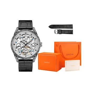 DAVENA Dotted Eye Collection Totem Automatic Mechanical Movement Silicone Strap Watch Men's Watches Cut Out Dial
