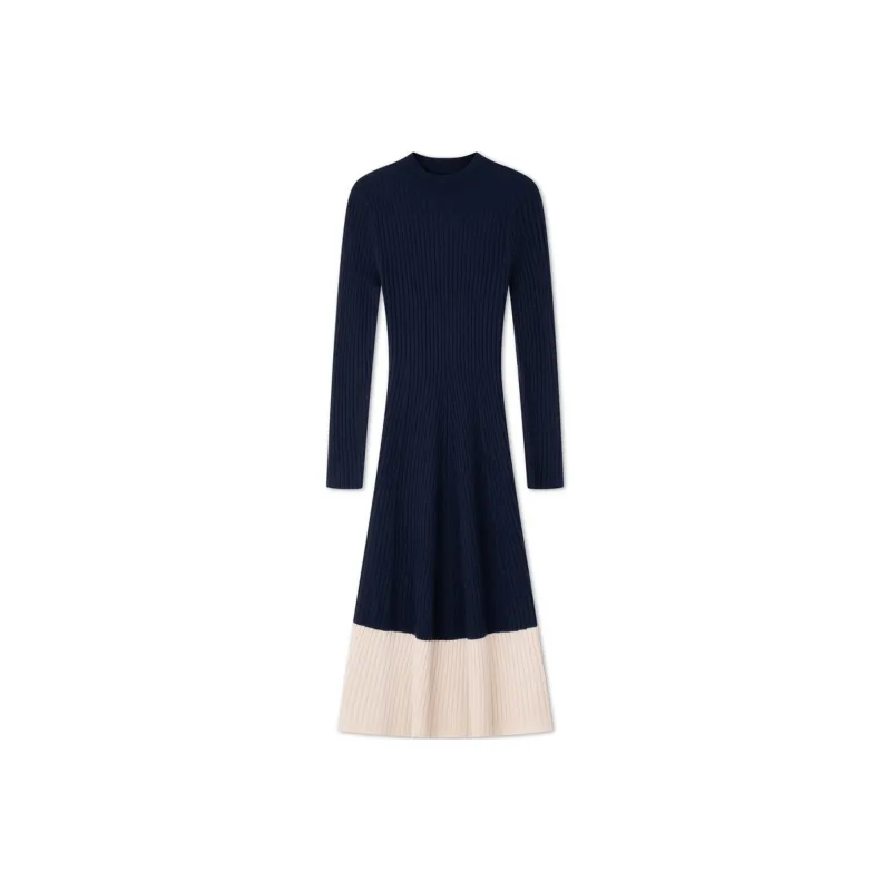 Tommy Hilfiger Long Sleeved Dresses Women's Navy Blue & Ecru Multicolor-0