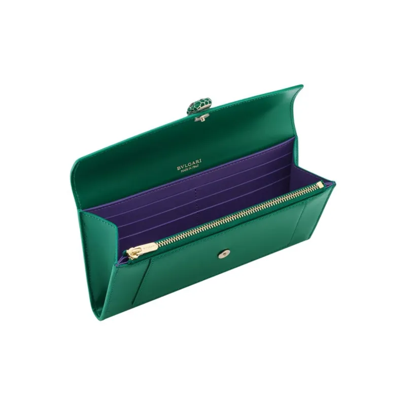 BVLGARI Serpenti Forever Series Calfskin Wallet Women's Green-2