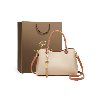 ZOOLER Top Grain Cow Leather Tote One Shoulder Handbag Women's Milk Tea