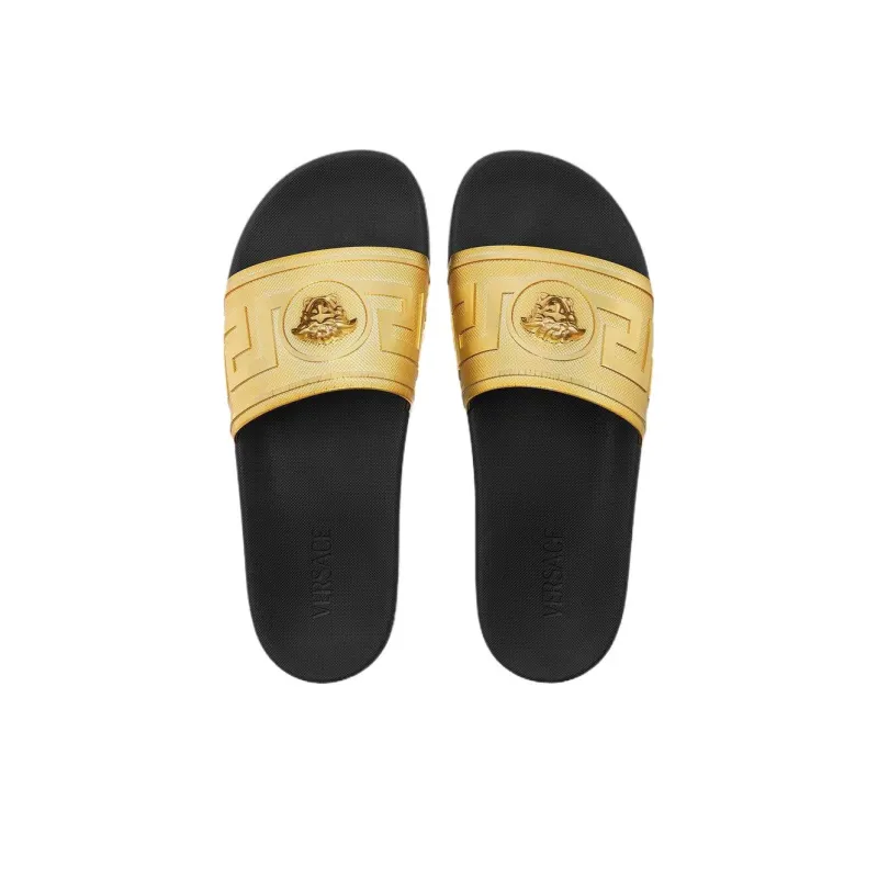 VERSACE La Medusa PU Polyurethane Slide Slippers Men's Gold-2