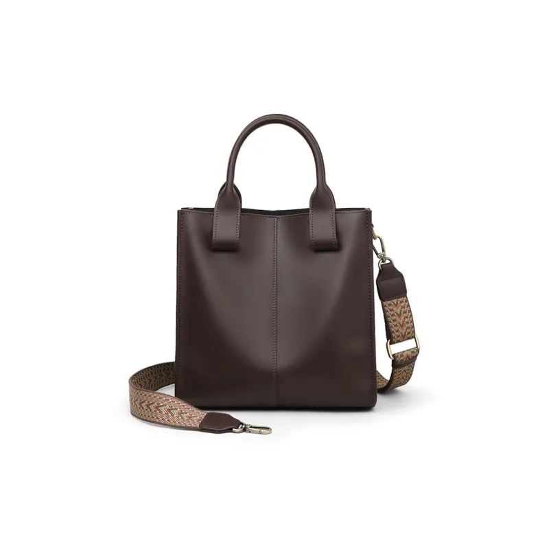 CNNCOO Cow Leather With Synthetic Leather Shoulder Bag, Crossbody Bag, Handbag Women's Coffee/Cloud White-5