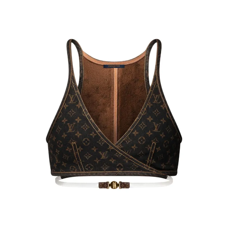 LOUIS VUITTON Monogram Denim Cross Over Crop Top-0