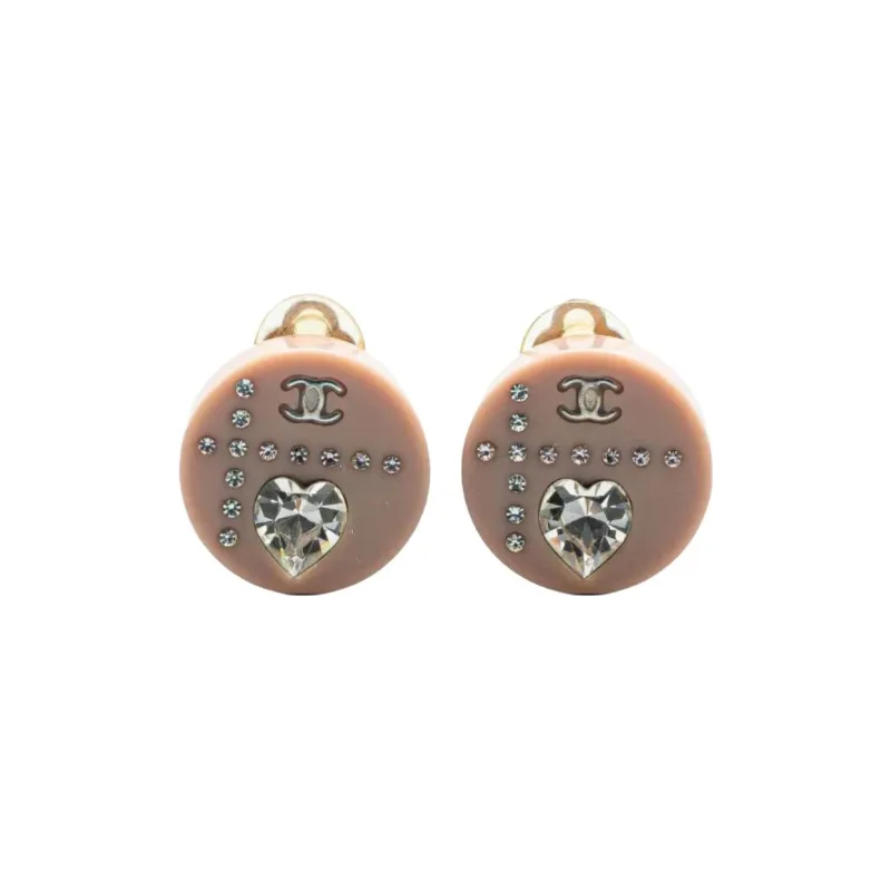 CHANEL 2000 2010 Resin And Silver Cc Rhinestone Clip On Earrings Costume Earrings-0