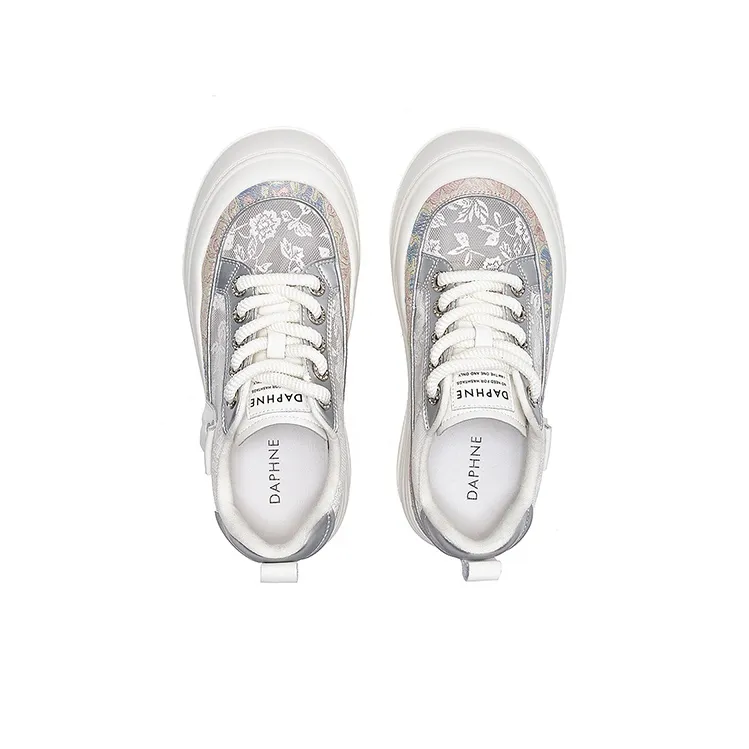 DAPHNE Anti Slip Wear Resistant Low Top Skateboard Shoes Women's Silver-4
