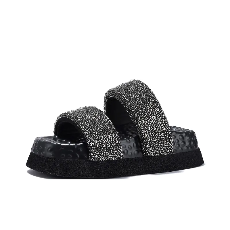 SELAIYA Rubber Sole Rhinestone Abrasion Resistant Slide Slippers Women's-6