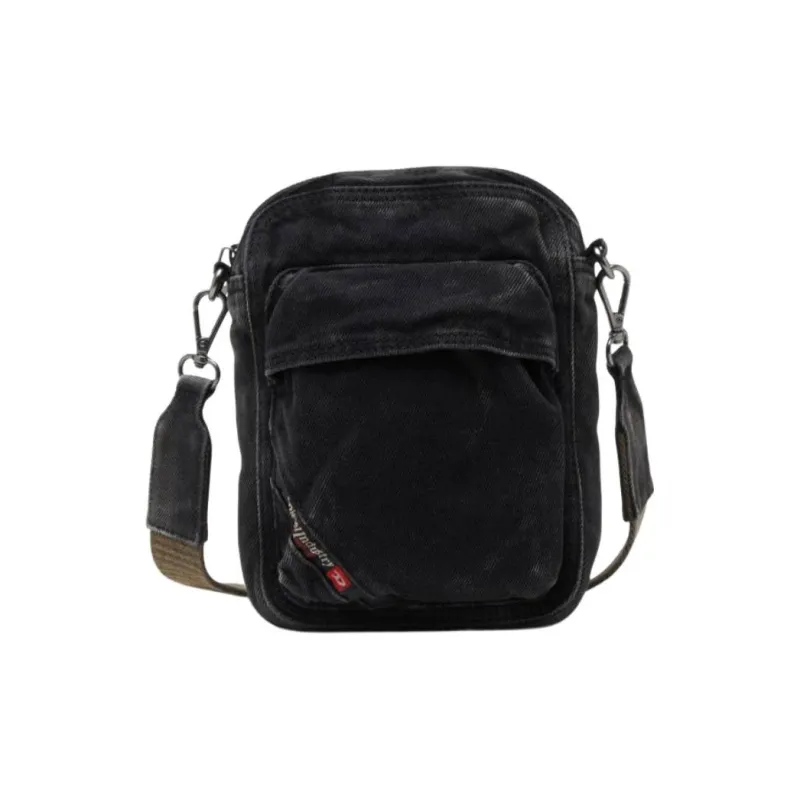 DIESEL Cotton Shoulder Bag, Crossbody Bag Men's Black-0